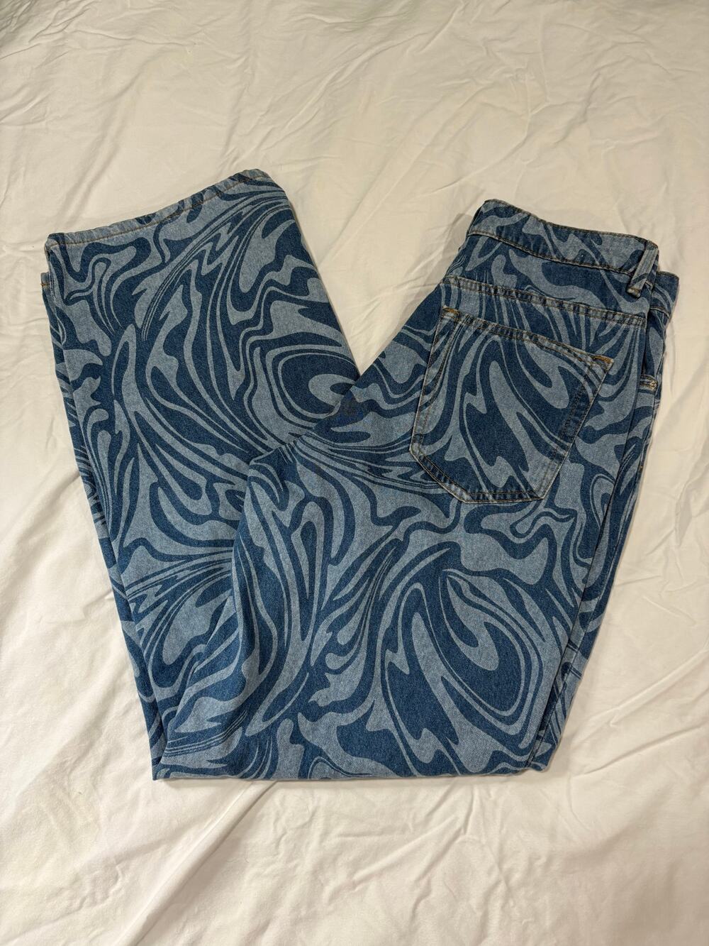 H&M Divided Funky Swirl Wide Leg Denim Jeans Size 6